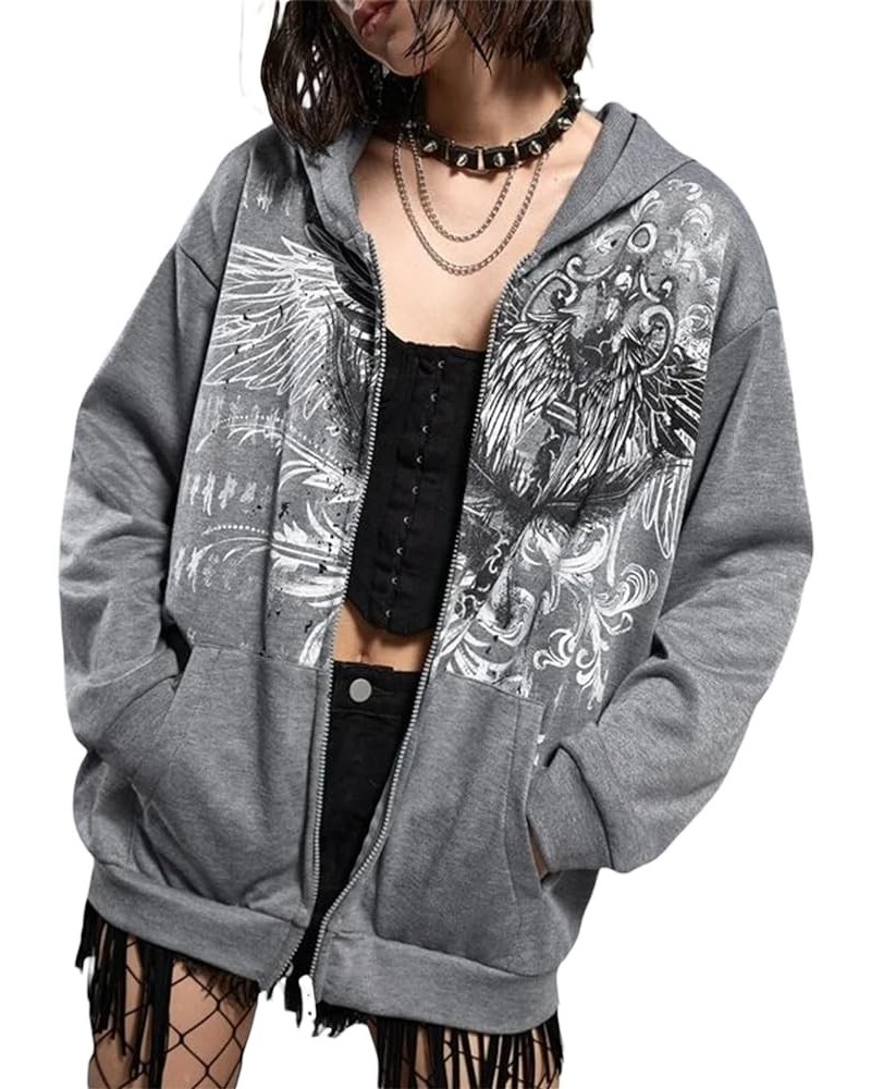 Zip Up Hoodies Y2k Women Men Graphic Oversized Sweatshirt Vintage Aesthetic Grunge Goth Harajuku Halloween Jacket Grey Haraju...