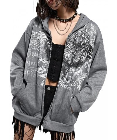 Zip Up Hoodies Y2k Women Men Graphic Oversized Sweatshirt Vintage Aesthetic Grunge Goth Harajuku Halloween Jacket Grey Haraju...