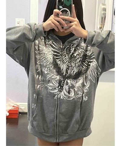 Zip Up Hoodies Y2k Women Men Graphic Oversized Sweatshirt Vintage Aesthetic Grunge Goth Harajuku Halloween Jacket Grey Haraju...