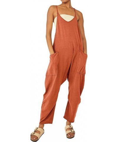 Womens Loose Casual V Neck Sleeveless Jumpsuits Adjustable Spaghetti Straps Harem Long Pants Overalls with Pockets Brown $11....