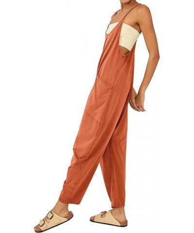 Womens Loose Casual V Neck Sleeveless Jumpsuits Adjustable Spaghetti Straps Harem Long Pants Overalls with Pockets Brown $11....