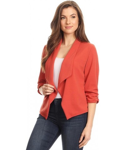 Women's Casual 3/4 Sleeve Open Front Cardigan Jacket Work Office Blazer with Plus Size Hbl00002 Rust $10.48 Blazers