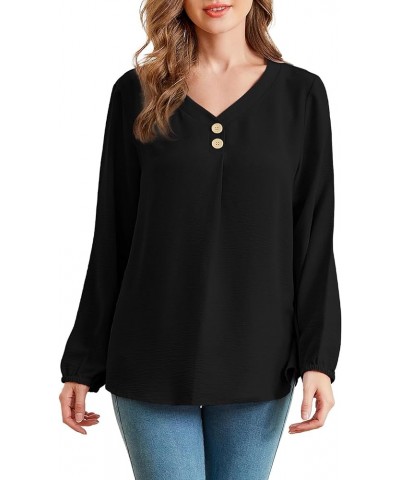 Women Long Sleeve Shirts Dressy Casual Blouses V Neck Tops Trendy Tunic B-black $7.64 Tops