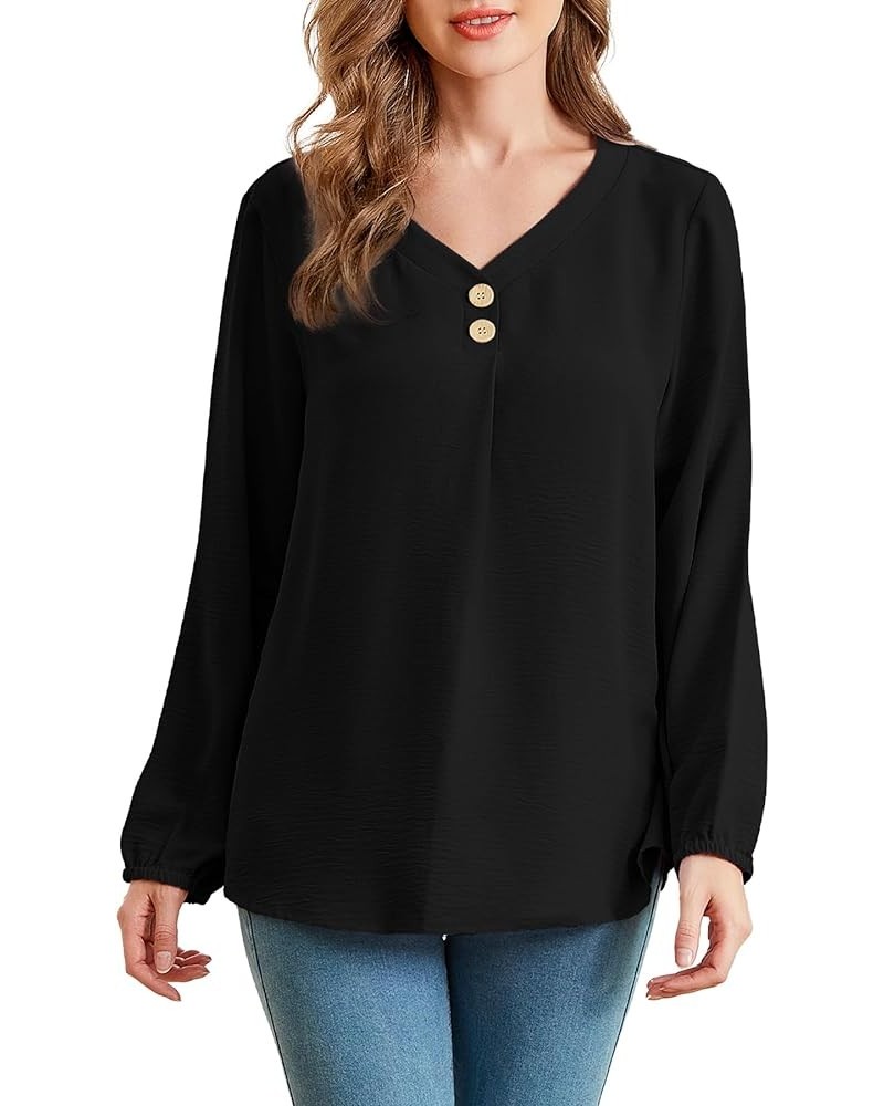 Women Long Sleeve Shirts Dressy Casual Blouses V Neck Tops Trendy Tunic B-black $7.64 Tops