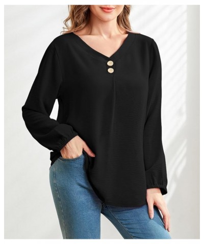 Women Long Sleeve Shirts Dressy Casual Blouses V Neck Tops Trendy Tunic B-black $7.64 Tops