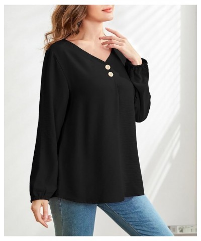 Women Long Sleeve Shirts Dressy Casual Blouses V Neck Tops Trendy Tunic B-black $7.64 Tops