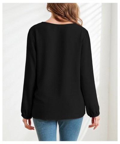 Women Long Sleeve Shirts Dressy Casual Blouses V Neck Tops Trendy Tunic B-black $7.64 Tops