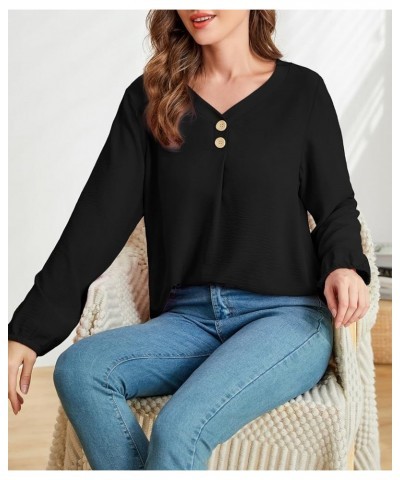 Women Long Sleeve Shirts Dressy Casual Blouses V Neck Tops Trendy Tunic B-black $7.64 Tops