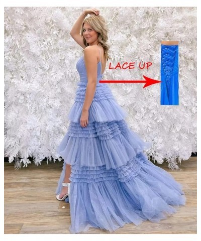 Tiered Glitter Tulle Prom Dresses with Slit 2023 for Women Party Spaghetti Straps Long Evening Ball Gown Ivory $49.49 Dresses