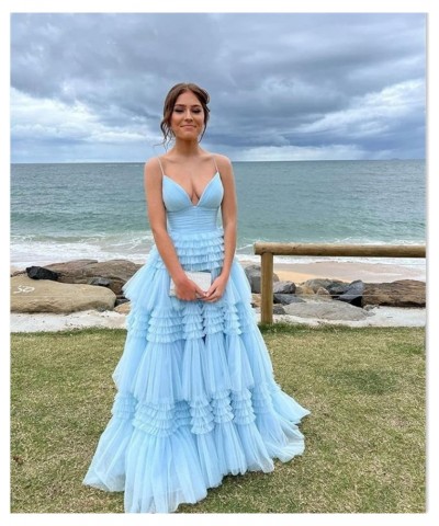 Tiered Glitter Tulle Prom Dresses with Slit 2023 for Women Party Spaghetti Straps Long Evening Ball Gown Ivory $49.49 Dresses