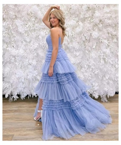 Tiered Glitter Tulle Prom Dresses with Slit 2023 for Women Party Spaghetti Straps Long Evening Ball Gown Ivory $49.49 Dresses