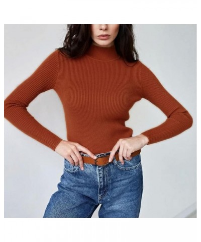 Women's 2023 Fall Long Sleeve Turtleneck Ribbed Knit Sweater Slim Fit Pullover Jumper Basic Casual Tee Tops G-ginger $7.31 Sw...