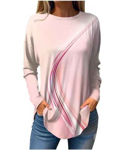 Sweatshirt For Women,Womens Casual Print Long Round Neck T Shirts Blouses To Wear With Leggings Tops Tunic 3-pink $9.07 Tops