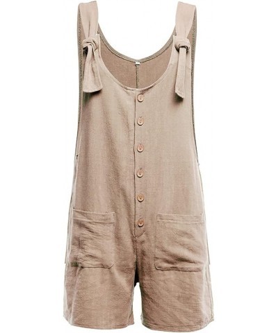 Jumpsuits for Women Sleeveless Knotted Strap Solid Pocket Shorts One Piece Romper Baggy Summer Button Casual Jumpsuits Beige ...