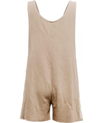 Jumpsuits for Women Sleeveless Knotted Strap Solid Pocket Shorts One Piece Romper Baggy Summer Button Casual Jumpsuits Beige ...