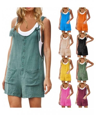 Jumpsuits for Women Sleeveless Knotted Strap Solid Pocket Shorts One Piece Romper Baggy Summer Button Casual Jumpsuits Beige ...