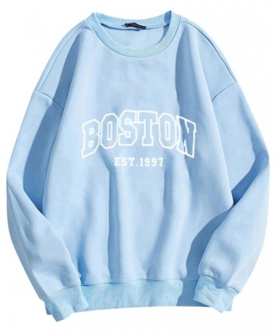 Crew Neck Boston Sweatshirts Women Round Neck Letter Graphic Cute Sweaters Relaxed Fit Long Sleeve Crew Neck Pullover Tops Li...