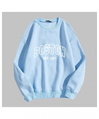 Crew Neck Boston Sweatshirts Women Round Neck Letter Graphic Cute Sweaters Relaxed Fit Long Sleeve Crew Neck Pullover Tops Li...