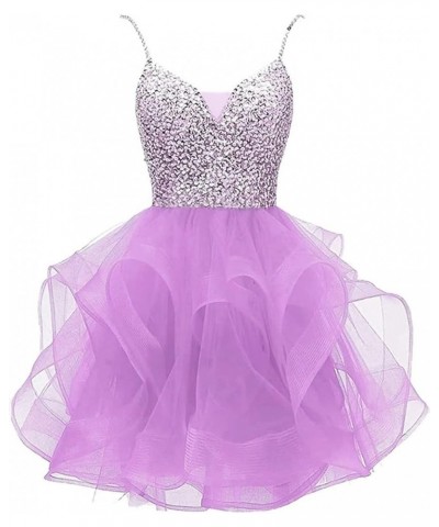 Women's Short Prom Dress Beaded Tulle Spaghetti Strap Cocktail Dresses Homecoming Dress for Teens Lavender $31.71 Dresses