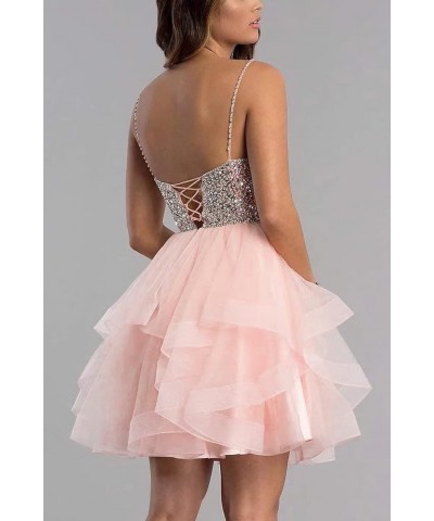 Women's Short Prom Dress Beaded Tulle Spaghetti Strap Cocktail Dresses Homecoming Dress for Teens Lavender $31.71 Dresses