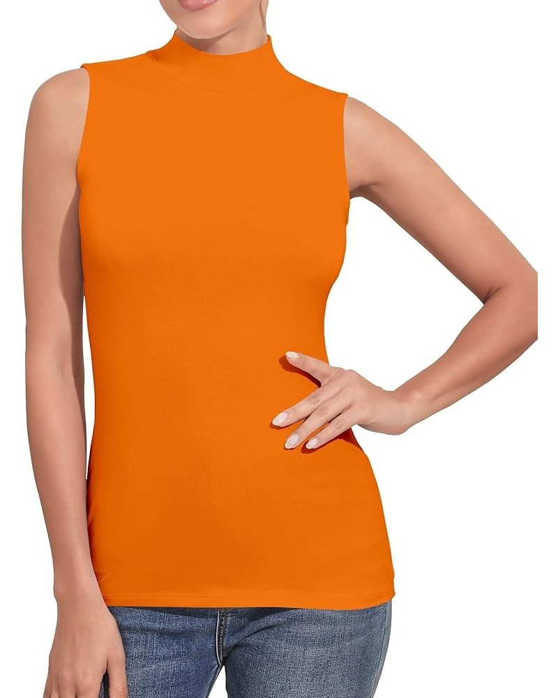 Women's Mock Turtleneck Long Sleeve/Sleeveless Basic Fitted Stretch Slim Shirts Tops Modal Sleeveless Mdl Sleeveless Orange $...