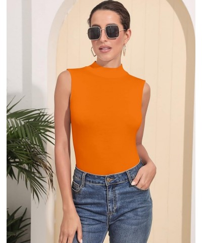 Women's Mock Turtleneck Long Sleeve/Sleeveless Basic Fitted Stretch Slim Shirts Tops Modal Sleeveless Mdl Sleeveless Orange $...