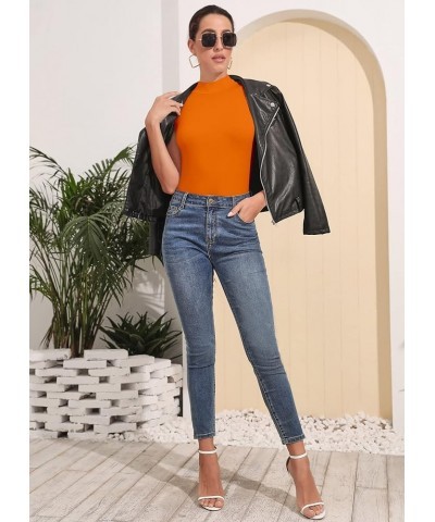 Women's Mock Turtleneck Long Sleeve/Sleeveless Basic Fitted Stretch Slim Shirts Tops Modal Sleeveless Mdl Sleeveless Orange $...