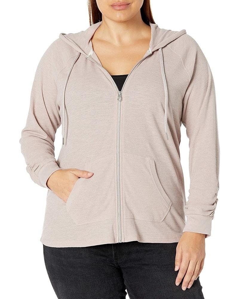 Women's Premium Performance Ruched Long Sleeve Zip Up Hoodie (Standard and Plus) Standard Evening Sand $12.75 Activewear