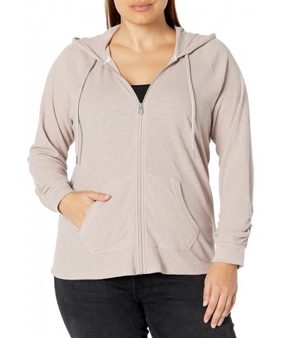 Women's Premium Performance Ruched Long Sleeve Zip Up Hoodie (Standard and Plus) Standard Evening Sand $12.75 Activewear