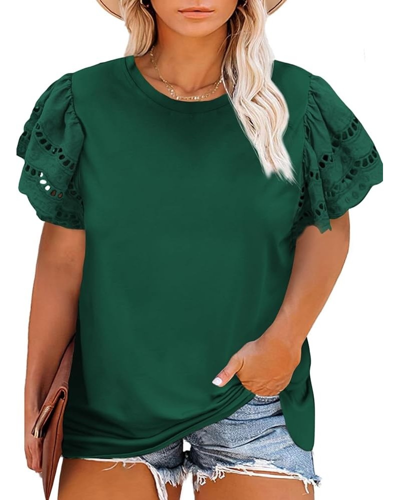 Womens Plus Size Hollow Out Ruffle Short Sleeve Crewneck Summer Casual Tee Shirts Blouse(1X-5X) B Green 109 $14.10 Blouses