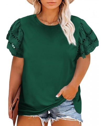 Womens Plus Size Hollow Out Ruffle Short Sleeve Crewneck Summer Casual Tee Shirts Blouse(1X-5X) B Green 109 $14.10 Blouses