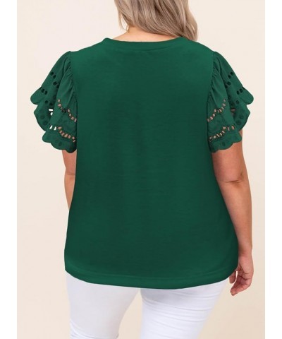 Womens Plus Size Hollow Out Ruffle Short Sleeve Crewneck Summer Casual Tee Shirts Blouse(1X-5X) B Green 109 $14.10 Blouses