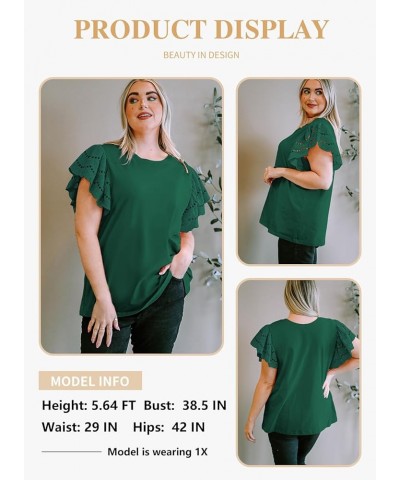 Womens Plus Size Hollow Out Ruffle Short Sleeve Crewneck Summer Casual Tee Shirts Blouse(1X-5X) B Green 109 $14.10 Blouses